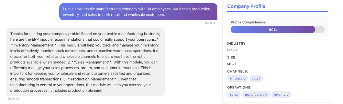 ERP Pilot Chatbot Interface